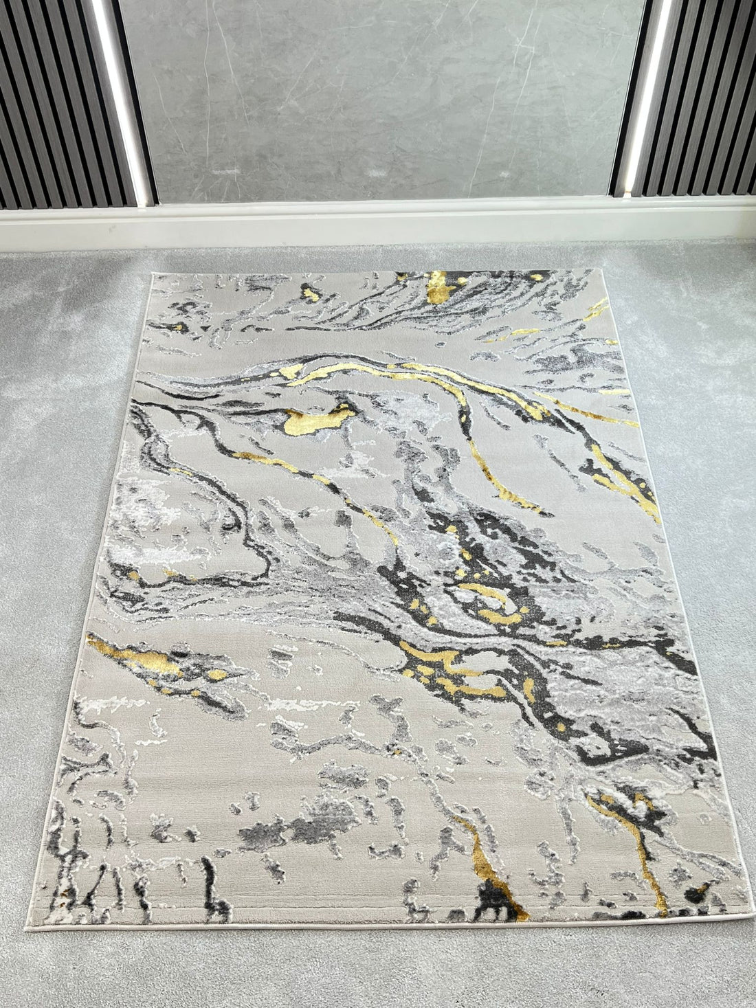 Platinum Marble Shimmer Rug | Luxury Marble Design -R9280 - Gold