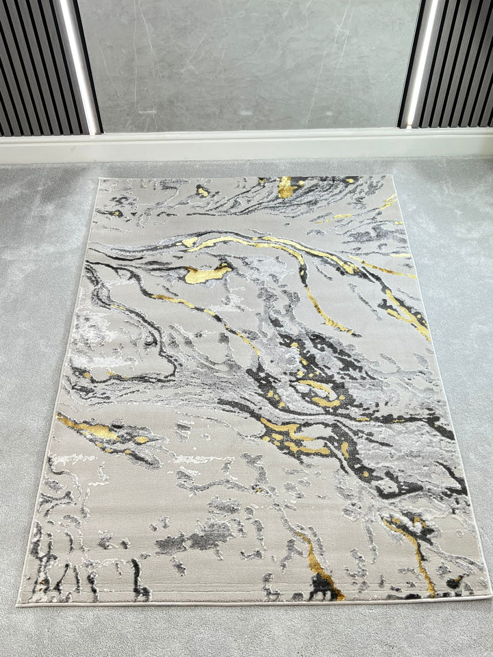 Platinum Marble Shimmer Rug | Luxury Marble Design -R9280 - Gold
