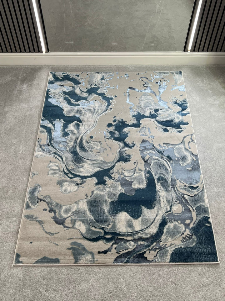 Platinum Marble Shimmer Rug | Luxury Marble Design -R9282 - Blue