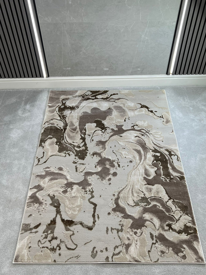 Platinum Marble Shimmer Rug | Luxury Marble Design -R9282 - Brown