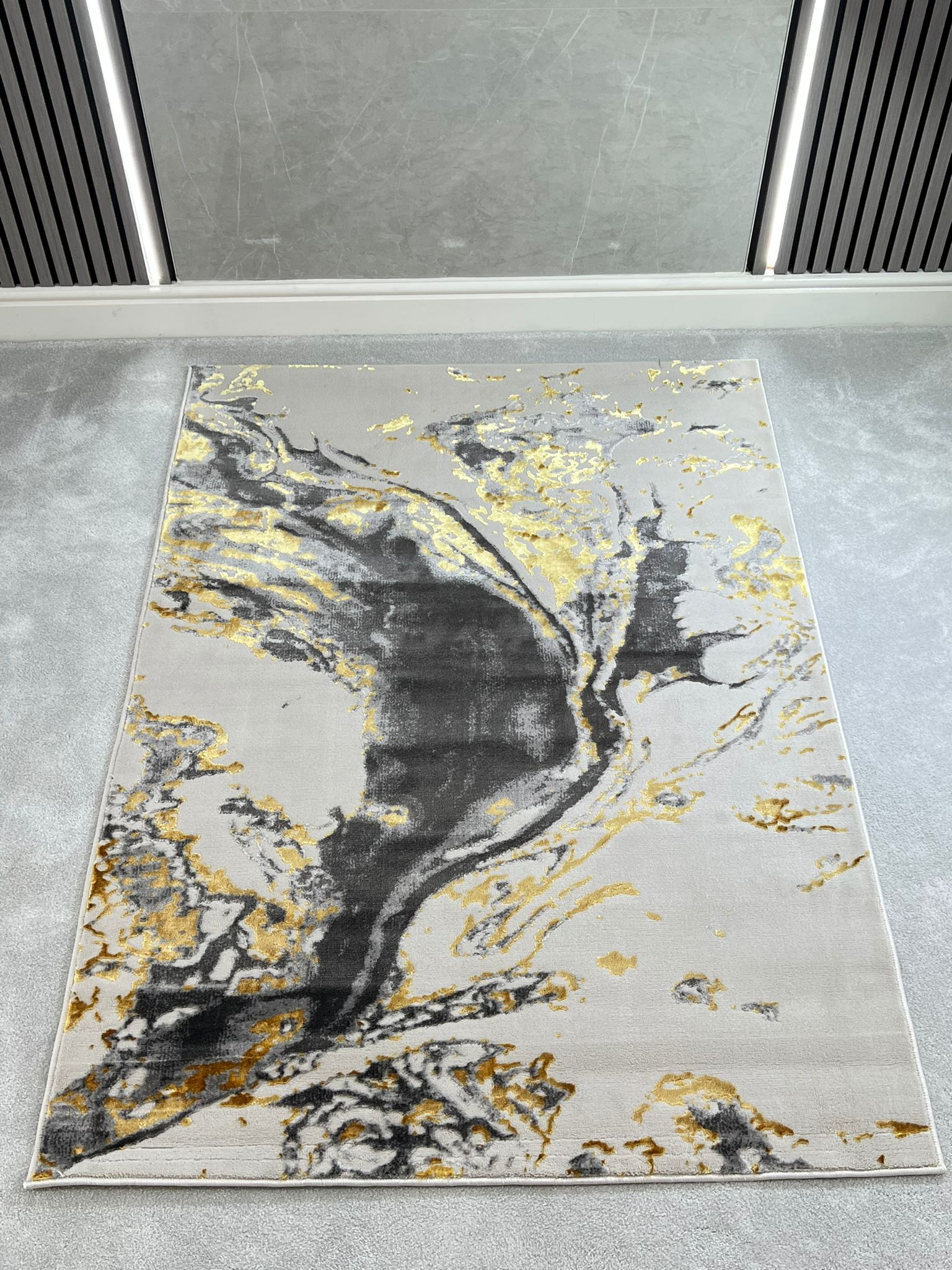 Platinum Marble Shimmer Rug | Luxury Marble Design -R9278 - Gold