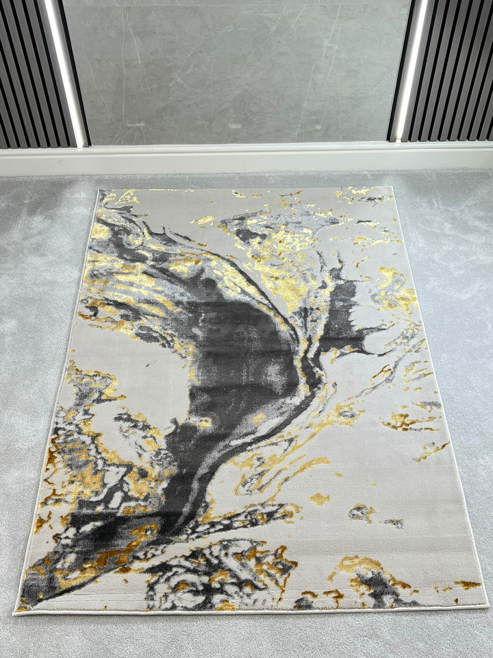 Platinum Marble Shimmer Rug | Luxury Marble Design -R9278 - Gold