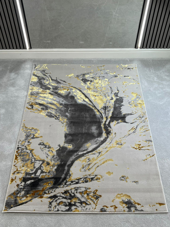 Platinum Marble Shimmer Rug | Luxury Marble Design -R9278 - Gold