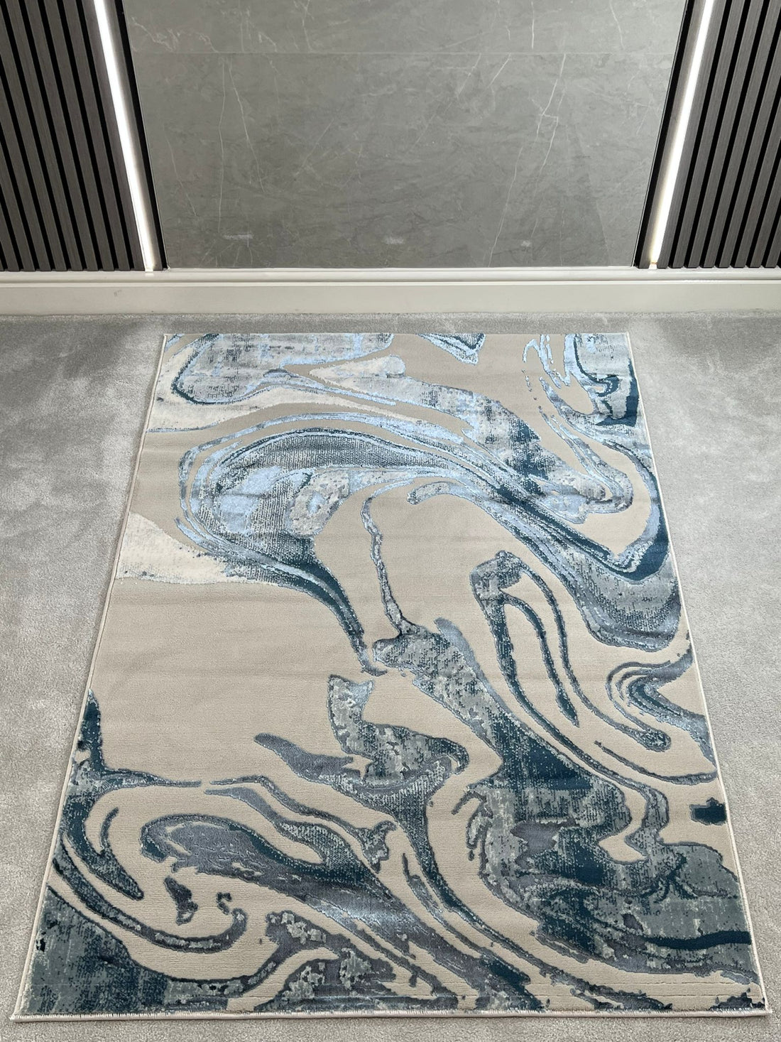 Platinum Marble Shimmer Rug | Luxury Marble Design -R9277 - Blue