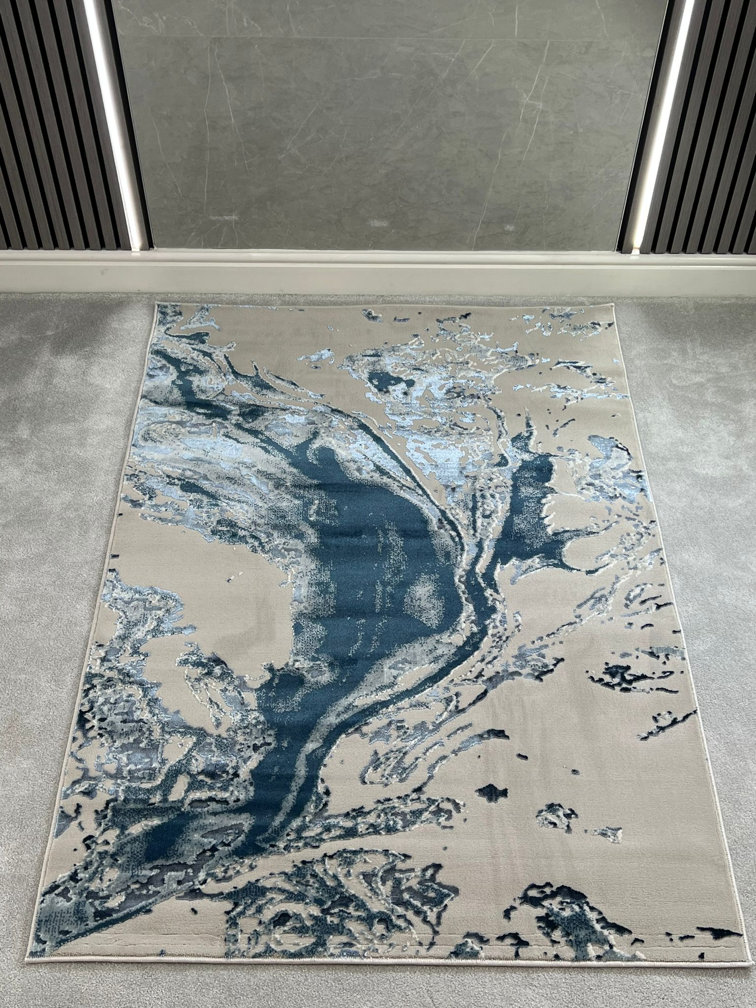 Platinum Marble Shimmer Rug | Luxury Marble Design -R9278 - Blue
