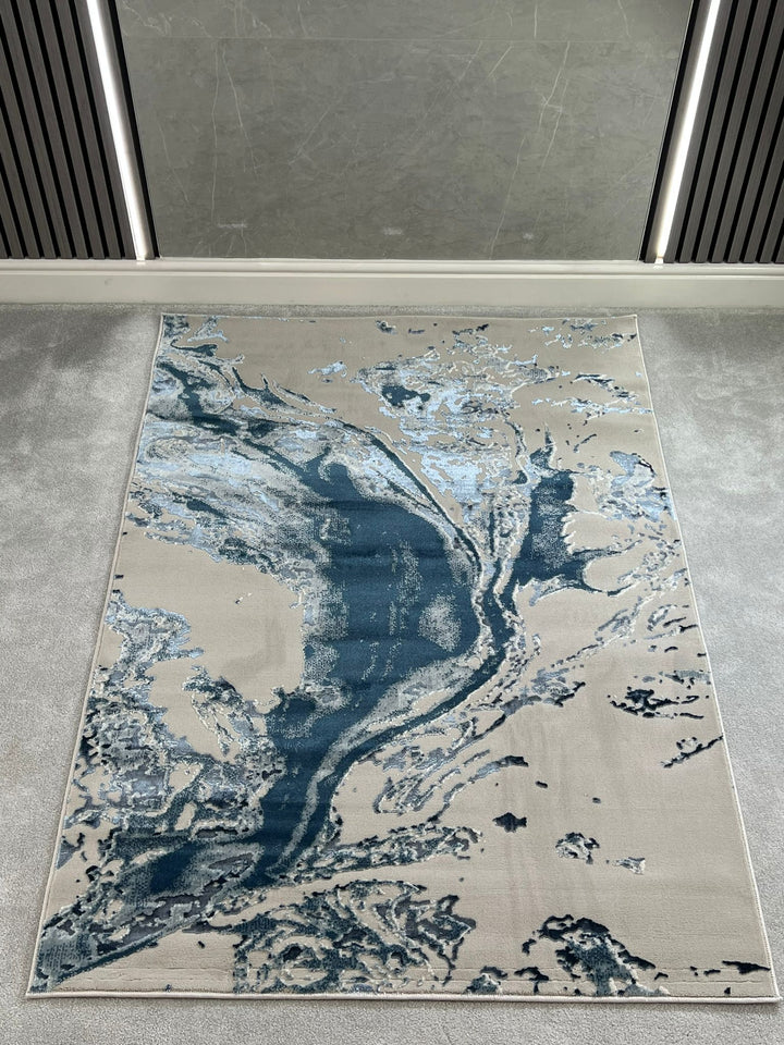 Platinum Marble Shimmer Rug | Luxury Marble Design -R9278 - Blue