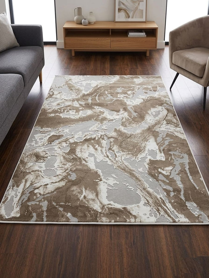 Lynosse Modern Abstract Marble Rug in Beige & Grey