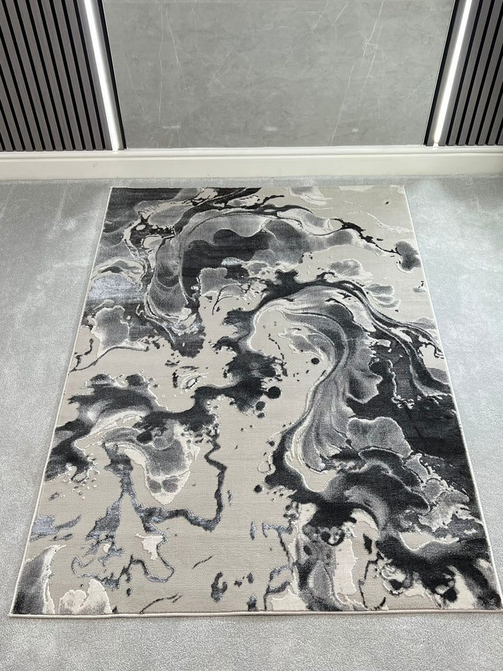 Platinum Marble Shimmer Rug | Luxury Marble Design -R9282 - Gray