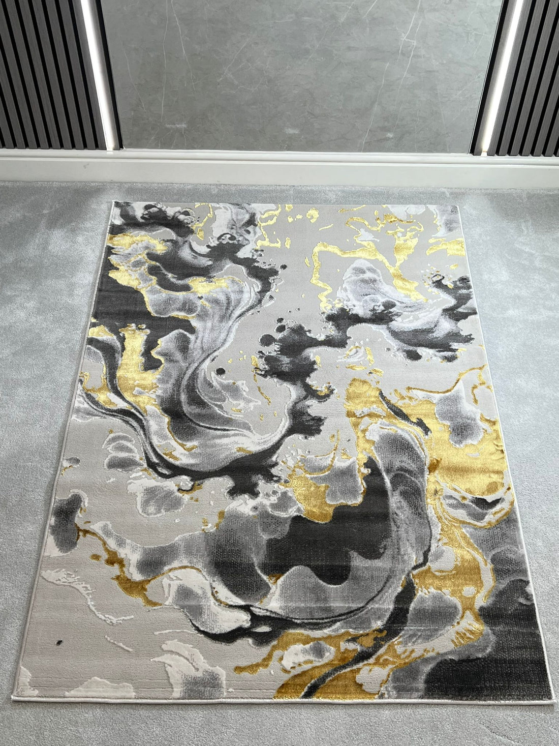 Platinum Marble Shimmer Rug | Luxury Marble Design -R9282 - Gold