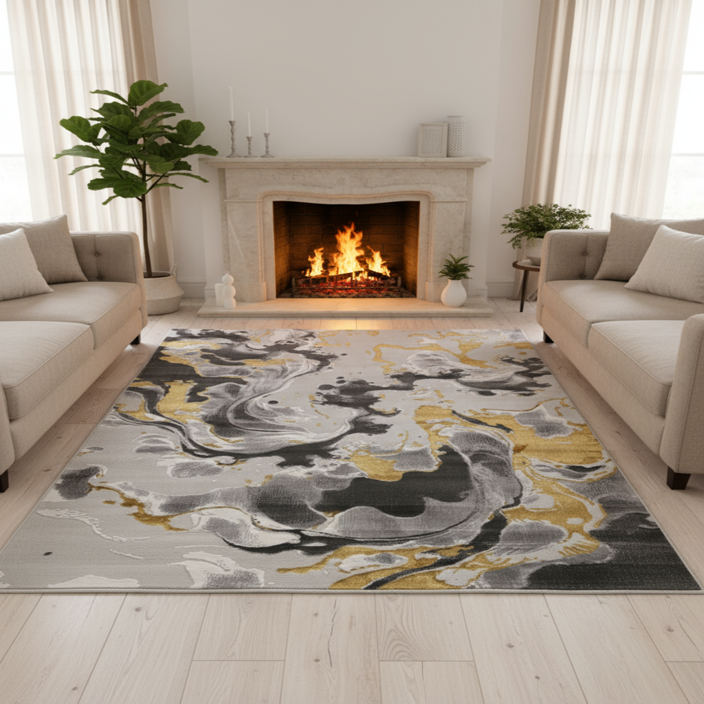 Platinum Marble Shimmer Rug | Luxury Marble Design