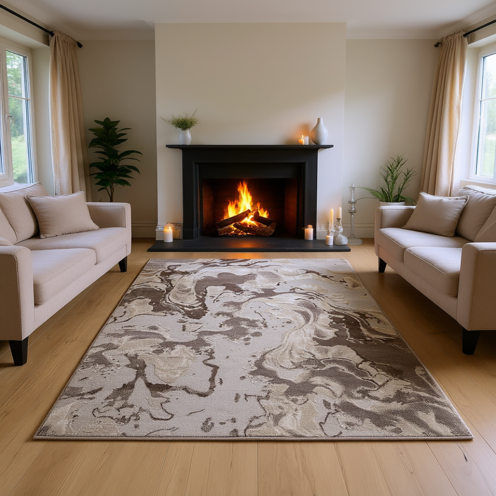 Platinum Marble Shimmer Rug | Luxury Marble Design