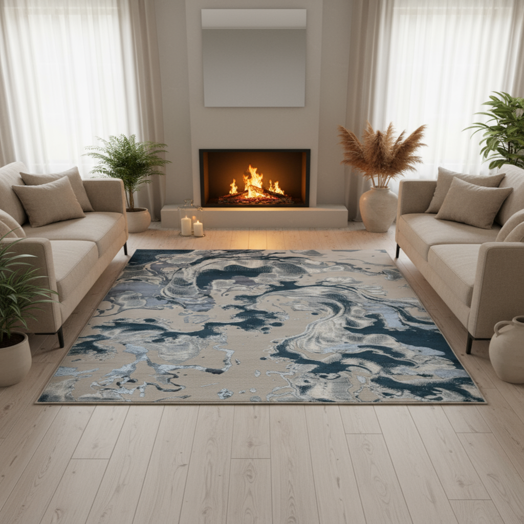 Platinum Marble Shimmer Rug | Luxury Marble Design