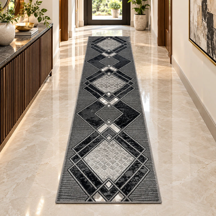 Moretti 0682 Grey Geometric Modern Runner Rug (60x230 CM)