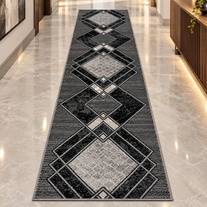 Moretti 0682 Grey Geometric Modern Runner Rug (60x230 CM)