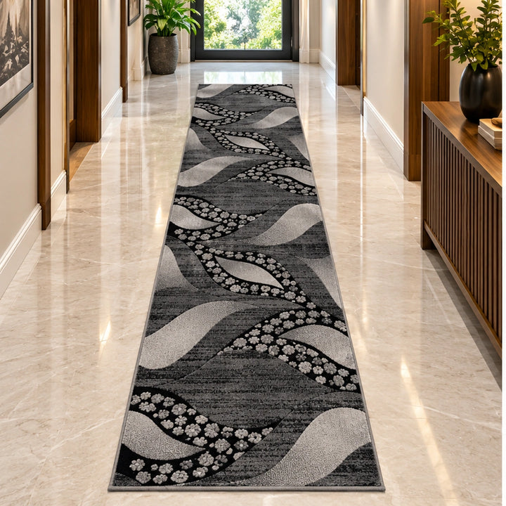 Moretti 1304 Grey Floral Modern Runner Rug (60x230 CM)