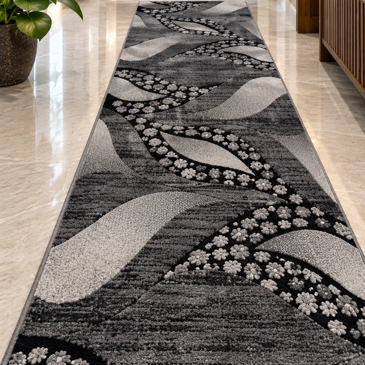 Moretti 1304 Grey Floral Modern Runner Rug (60x230 CM)