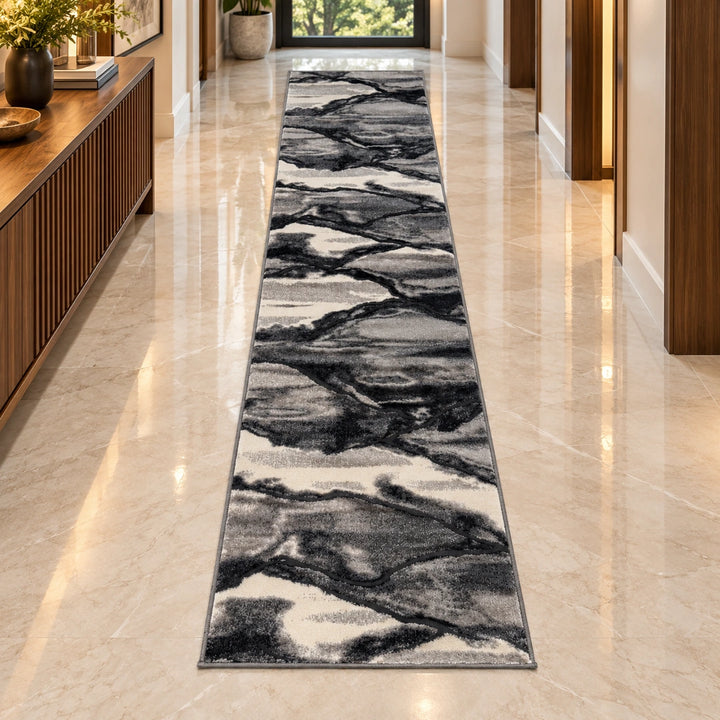 Moretti 1305 Grey Modern Abstract Runner Rug (60x230 CM)