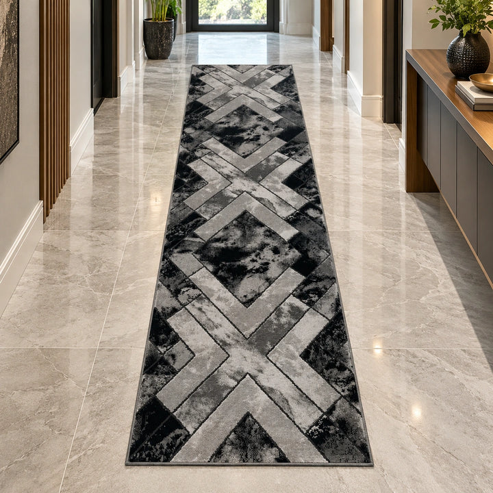 Moretti 809 Grey Geometric Modern Runner Rug (60x230 CM)