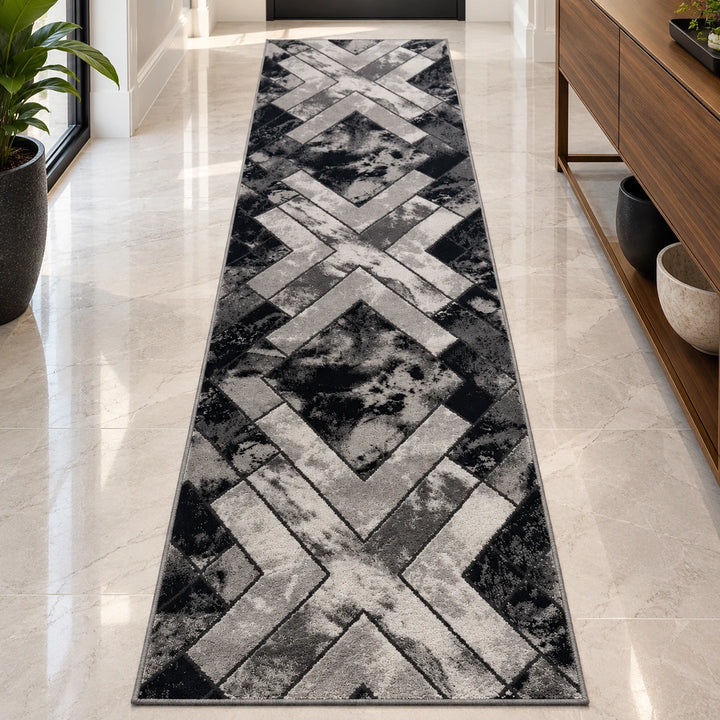 Moretti 809 Grey Geometric Modern Runner Rug (60x230 CM)