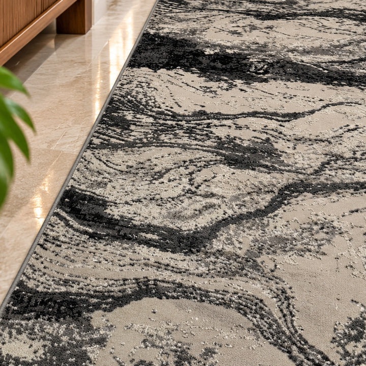 Platinum 927B Grey Modern Abstract Runner Rug (60x230 CM)