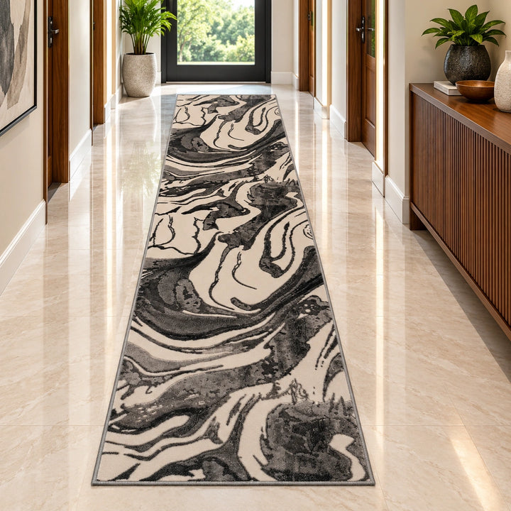 Platinum 9285 Grey & Charcoal Modern Abstract Runner Rug (60x230 CM)