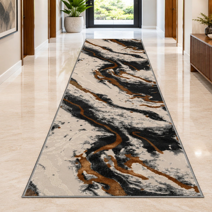 Platinum 9288 Black & Gold Modern Abstract Runner Rug (60x230 CM)