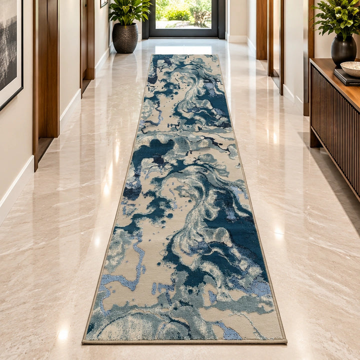 Platinum 928B Blue & Teal Modern Abstract Runner Rug (60x230 CM)