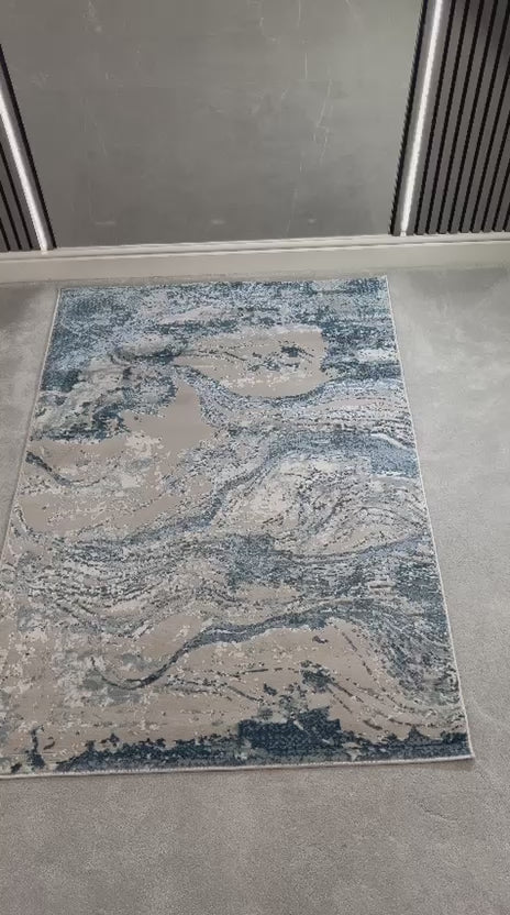 Platinum Marble Shimmer Rug | Luxury Marble Design -R9276 Steel Blue