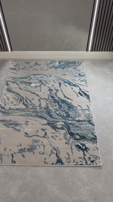 Platinum Marble Shimmer Rug | Luxury Marble Design -R9280 - Blue
