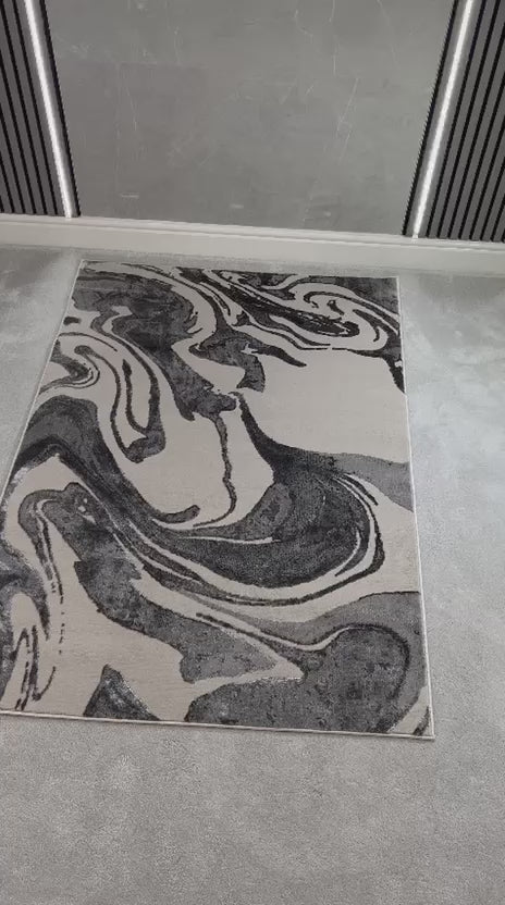 Platinum Marble Shimmer Rug | Luxury Marble Design -R9277 - Grey