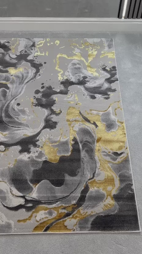 Platinum Marble Shimmer Rug | Luxury Marble Design -R9282 - Gold