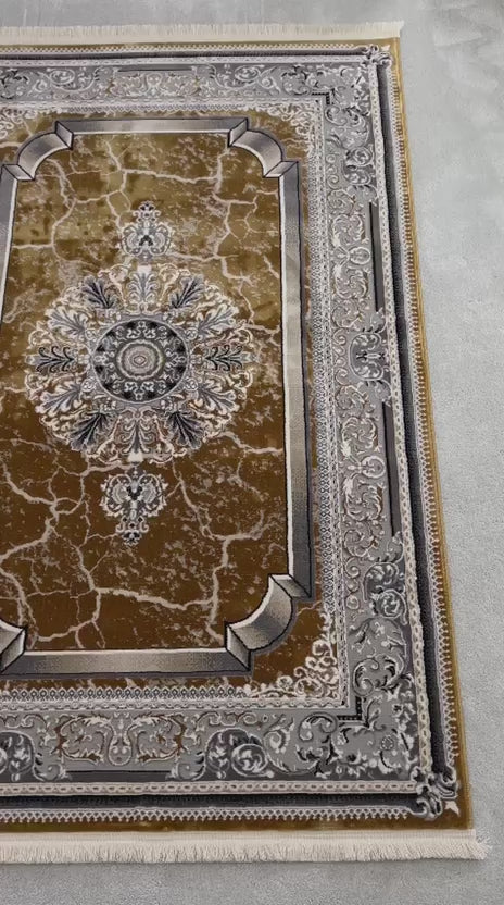 SHIRAZ TRADITIONAL PERSIAN-STYLE AREA RUG - MUSTARD & GREY
