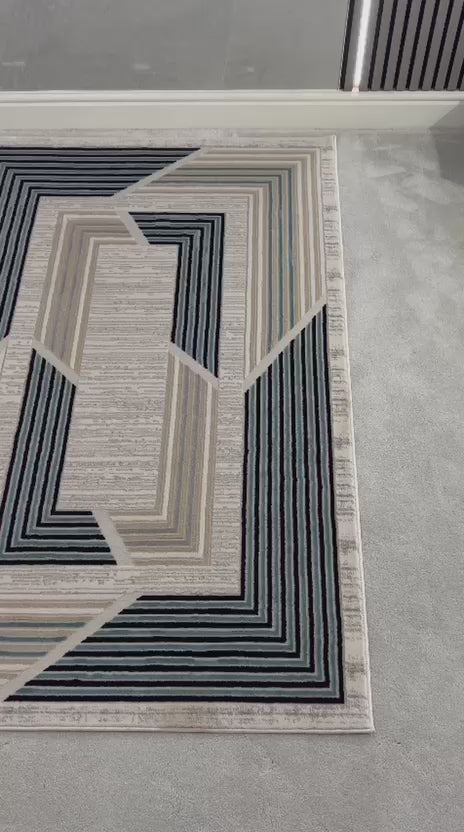 TROYA MODERN GEOMETRIC AREA RUG - NAVY