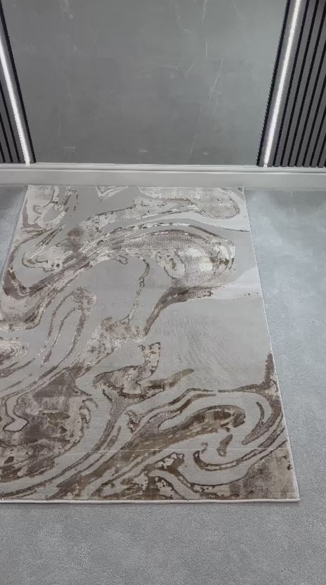 Platinum Marble Shimmer Rug | Luxury Marble Design -R9277 - Brown