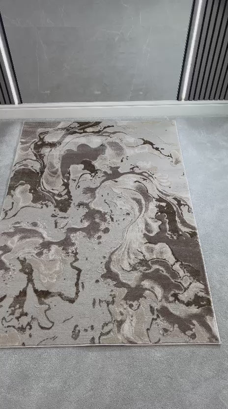 Platinum Marble Shimmer Rug | Luxury Marble Design -R9282 - Brown