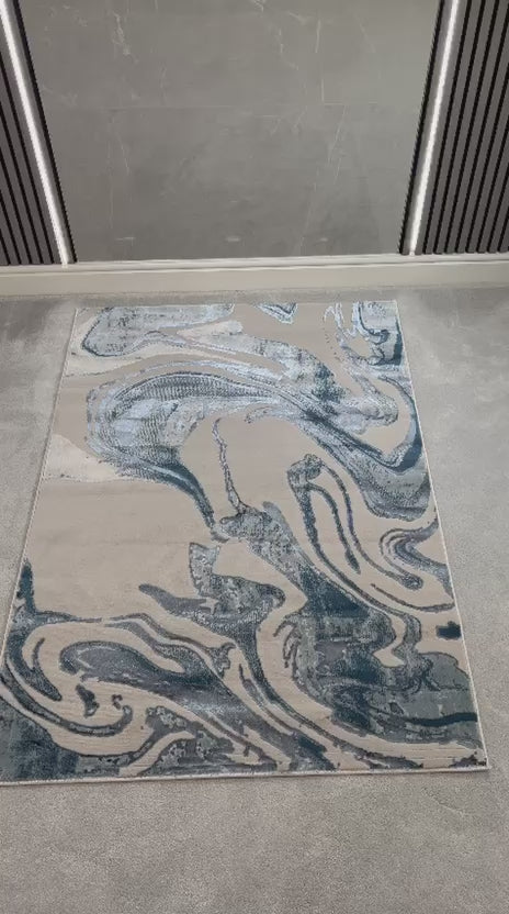 Platinum Marble Shimmer Rug | Luxury Marble Design -R9277 - Blue