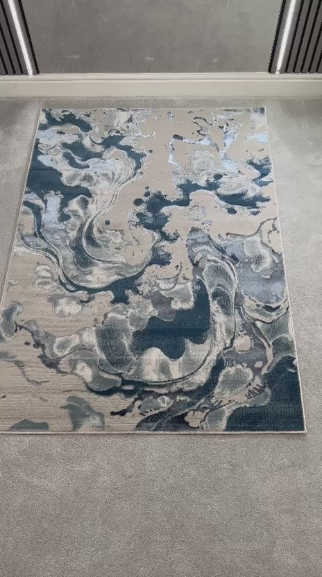 Platinum Marble Shimmer Rug | Luxury Marble Design -R9282 - Blue
