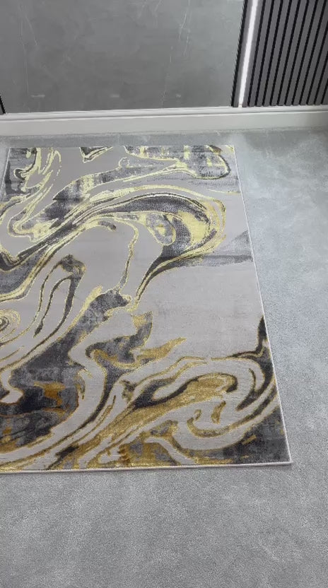 Platinum Marble Shimmer Rug | Luxury Marble Design -R9277 - Gold