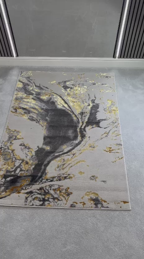 Platinum Marble Shimmer Rug | Luxury Marble Design -R9278 - Gold