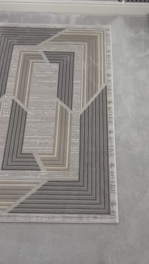 TROYA MODERN GEOMETRIC AREA RUG - LIGHT GREY
