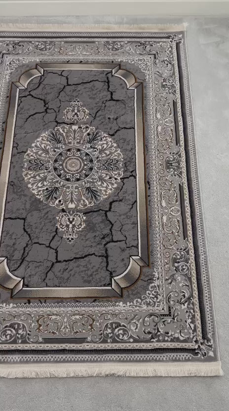 SHIRAZ TRADITIONAL PERSIAN-STYLE AREA RUG - LIGHT GREY & SILVER