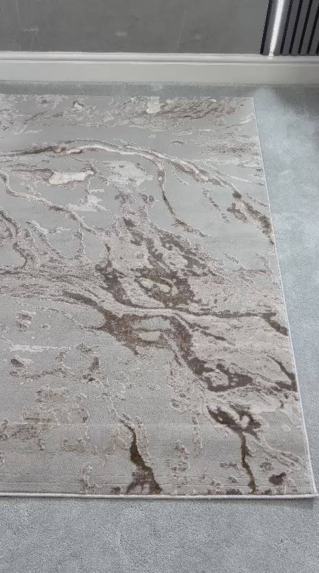 Platinum Marble Shimmer Rug | Luxury Marble Design -R9280 - Brown
