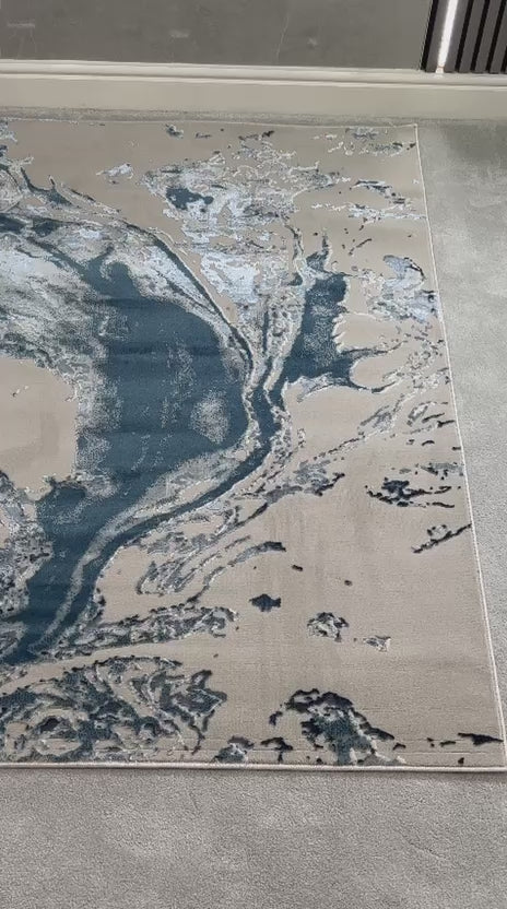 Platinum Marble Shimmer Rug | Luxury Marble Design -R9278 - Blue