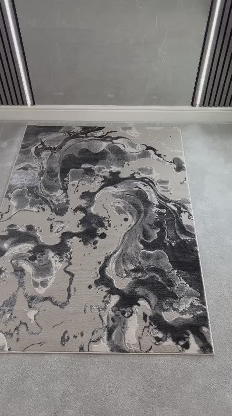 Platinum Marble Shimmer Rug | Luxury Marble Design -R9282 - Gray