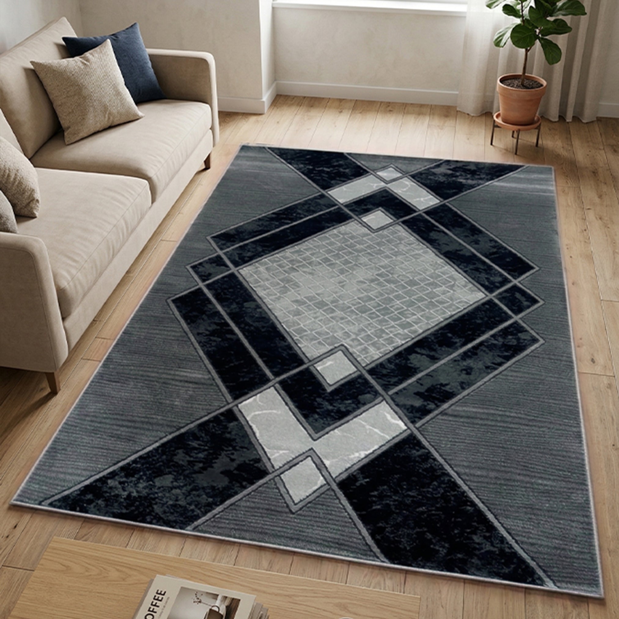 Monochrome Square Modern Rug - Morrtti No. 2 - 682