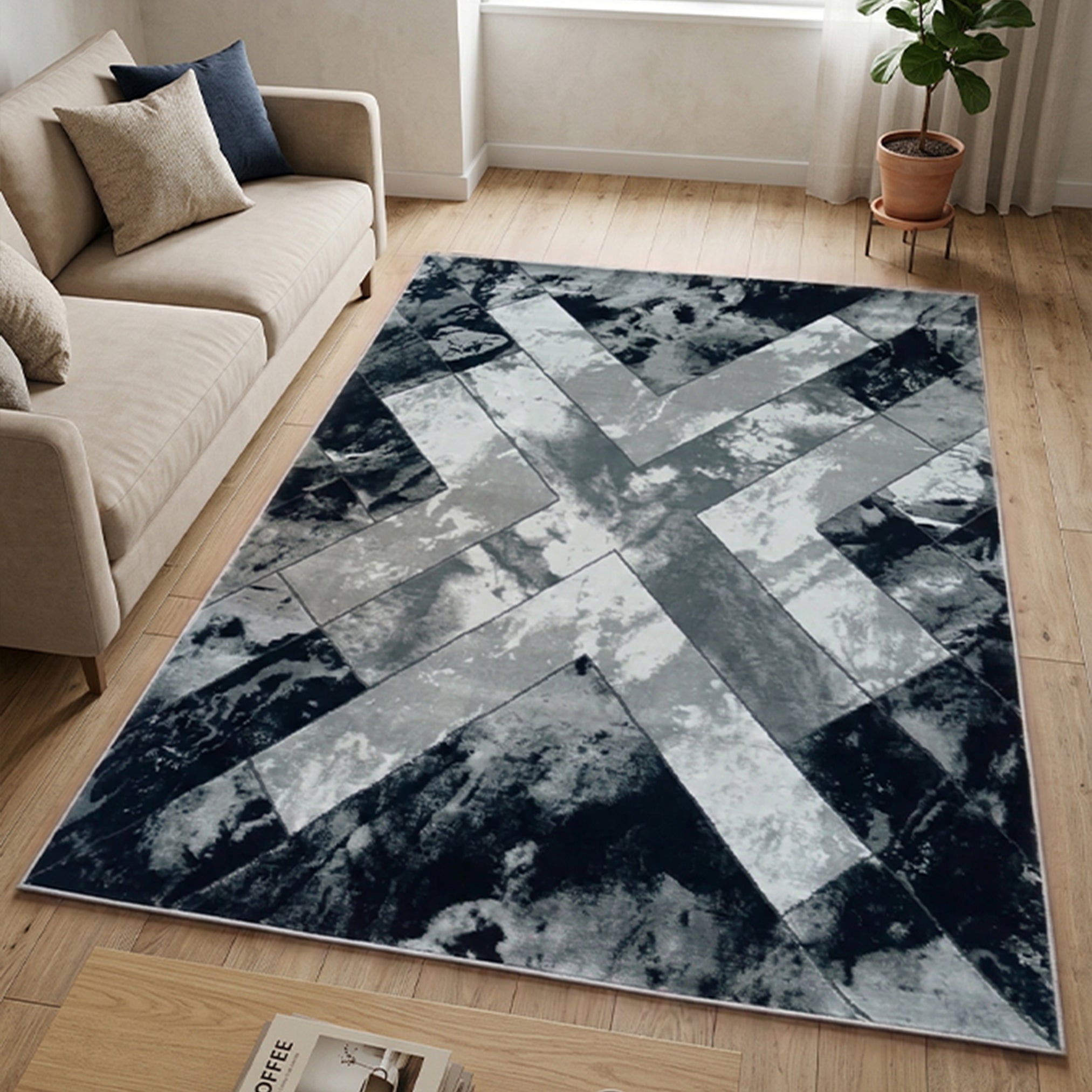 Monochrome Square Modern Rug - Morrtti No.2 - 809