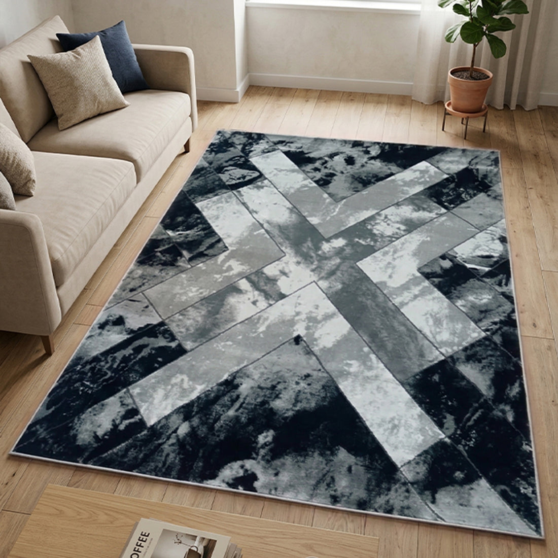 Monochrome Square Modern Rug - Morrtti No.2 - 809