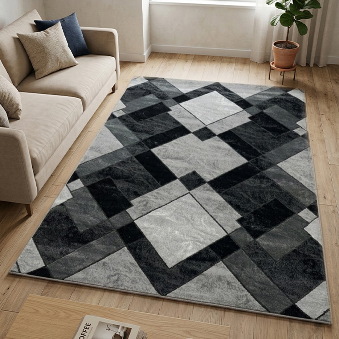 Monochrome Square Modern Rug - Morrtti No. 2 -803